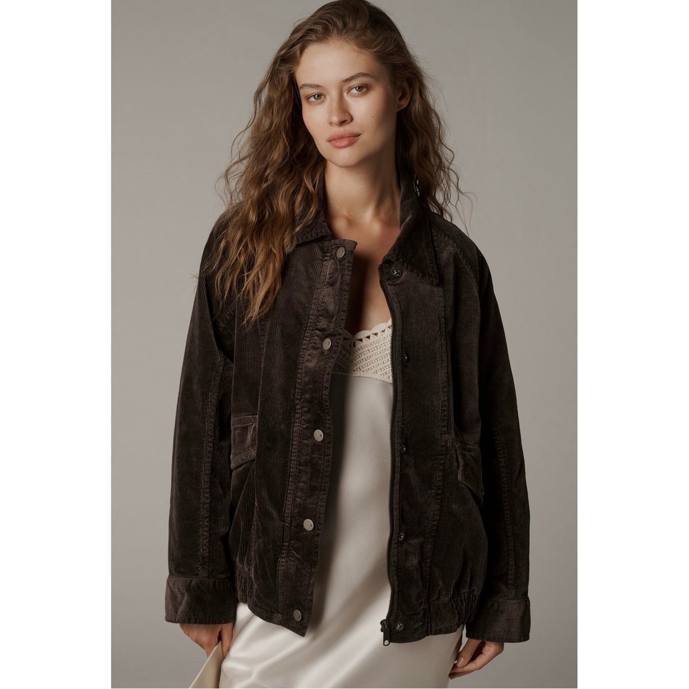 Pilcro Anthropologie Corduroy Bomber Jacket Chocolate Brown Size L